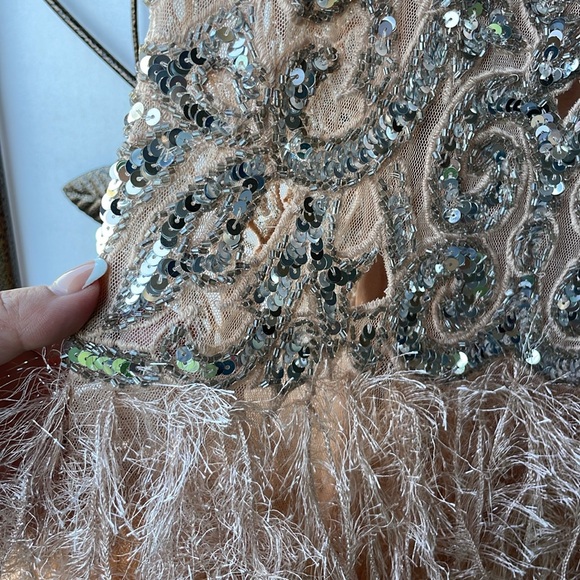 ASOS Edition sequin cutwork mini dress with faux feather hem. Size 6 - Picture 6 of 8